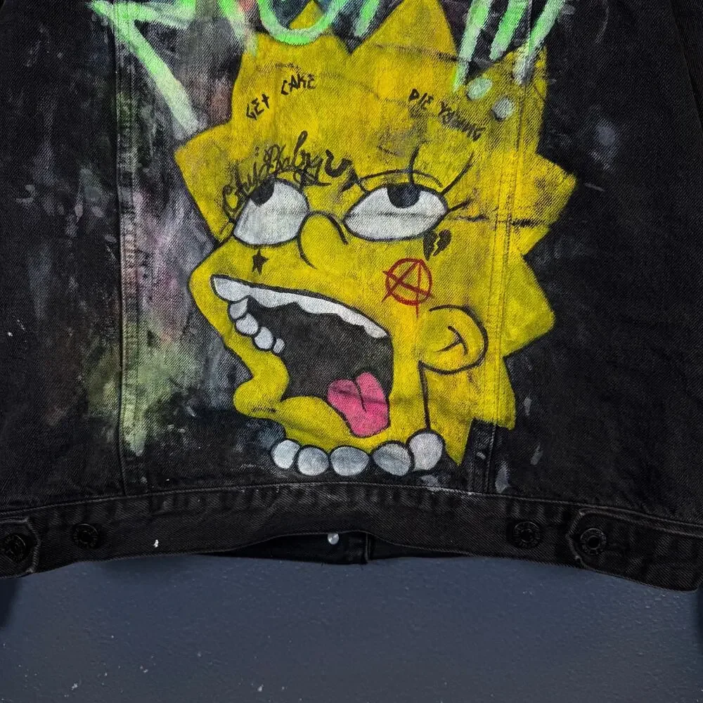 Buffalo M women’s black Lisa Simpsons custom denim jacket distressed